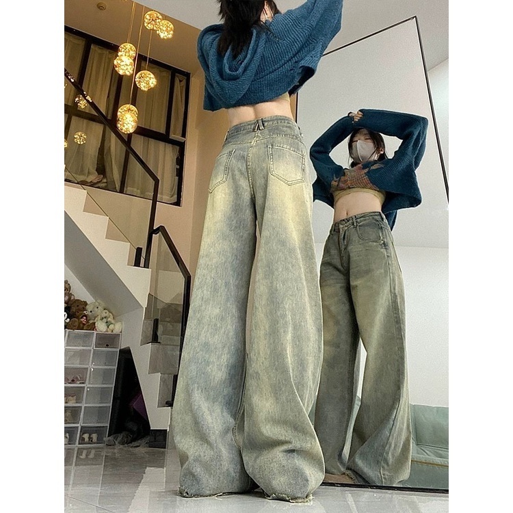 Quần bò jean ống suông xanh rêu, quần jeans ống rộng tua rua siêu cá tính siêu xinh N61 | BigBuy360 - bigbuy360.vn