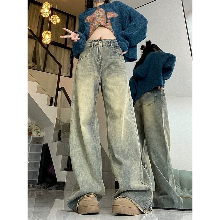 Quần bò jean ống suông xanh rêu, quần jeans ống rộng tua rua siêu cá tính siêu xinh N61 | BigBuy360 - bigbuy360.vn