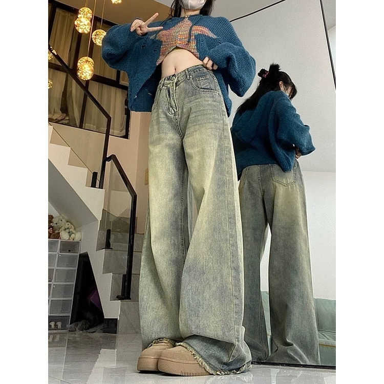 Quần bò jean ống suông xanh rêu, quần jeans ống rộng tua rua siêu cá tính siêu xinh N61 | BigBuy360 - bigbuy360.vn