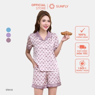 Bộ pijamas nữ SUNFLY chất lụa latin ht dáng áo cộc quần sooc ST9155