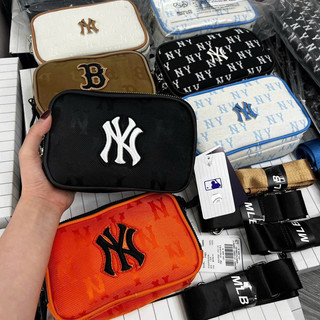 Túi đeo chéo mlb ny monogram nylon jacquard crossbody bag boston red sox brown size 18 full tag mac