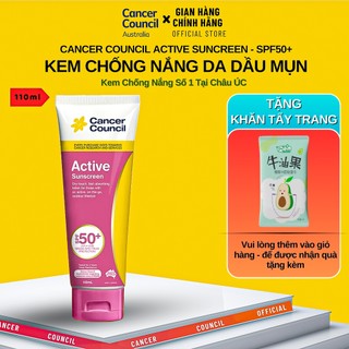 Kem Chống Nắng Cancer Council Active Sunscreen 110ml SPF50+, Cho Da Dầu và Người Chơi Thể Thao Năng Động (DATE 3/2025 )