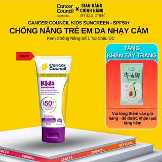 Kem Chống Nắng Cho Trẻ Em Cancer Council Kids Sunscreen SPF50+ UVA-UVB 35ml, Dịu Nhẹ Với Làn Da Nhạy Cảm Của Trẻ Nhỏ