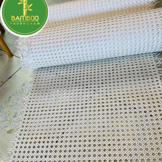 Mành mây mắt cáo nhựa trắng sợi trơn khổ rộng 50cm