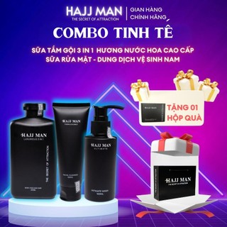 Bộ Quà tặng nam - Sữa tắm gội 350ML & Sữa rửa mặt nam 100ML & Dung dịch vệ sinh nam giới hương nước hoa HAJJ MAN
