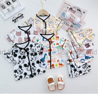 Bộ pijama tay ngắn thun lạnh mềm thoáng khí in họa tiết con vật dễ thương cho bé trai - bé gái