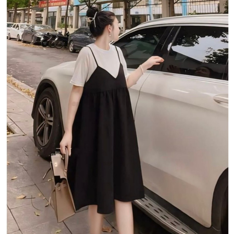(Có bigsize 100kg)Váy bầu,đầm bầu bigsize giả yếm trẻ trung cho mom bầu,có bigsize đến 100kg