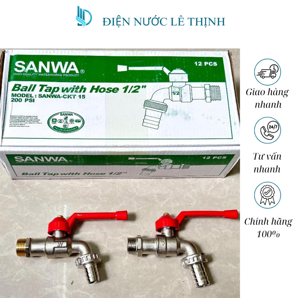 Vòi hồ xả nước Sanwa - Vòi bằng Đồng Ren 21/Ren 27