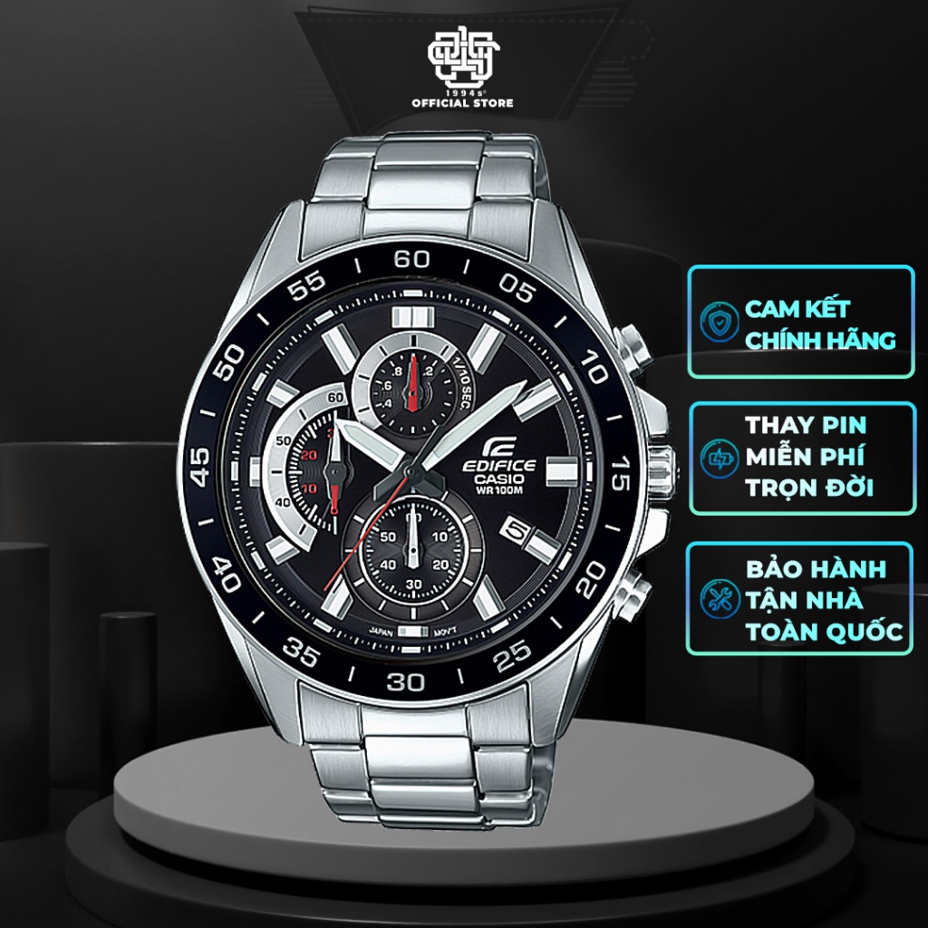 Đồng hồ nam Casio Edifice EFV-550D-1A dây thép không gỉ, chống nước 100m, hàng chính hãng