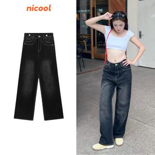 Quần jean nữ ống suông bách gài wash chỉ nổi nicool n41-q57