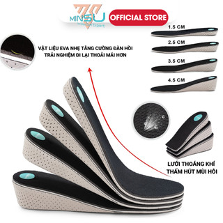 Lót Giày Tăng Chiều Cao Cả Bàn và Nửa Bàn Chân Nam Nữ Cao Cấp MINSU M7018, Lót Giày Thể Thao Độn Đế Thoáng Khí