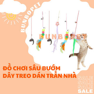 Đồ chơi tương tác hình sâu bướm có dây treo dính cửa co giãn - đồ chơi cho mèo