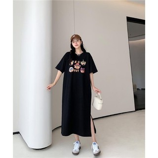 Váy thun ngắn tay in họa tiết sticker cu sin dáng rộng giản dị TTDSA0206