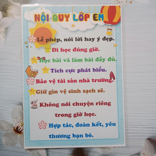 Hot Deal/ Nội quy lớp em kích thước A3 kèm khung và 40x60 ép plastic không viền có băng keo dán tường - yumy kids