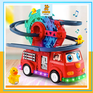 Đồ chơi leo cầu thang cầu trượt xe cứu hỏa đồ chơi xe ô tô đồ chơi chở đường đua có đèn nhạc - đồ chơi pupu house