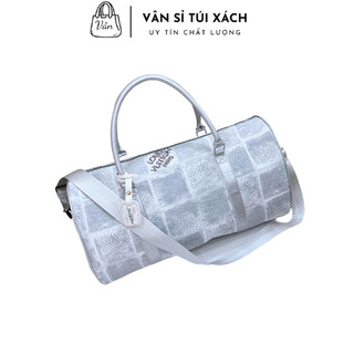 Túi du lịch,túi trống gấp gọn họa tiết ô trắng phối loang xám thời trang size 50cm siêu rộng đi chơi,đi biển