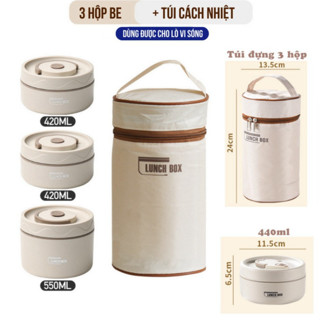 Hộp Đựng Cơm Giữ Nhiệt Kèm Túi 3 Tầng PTLUXURY Hộp Cơm Văn Phòng Cách Nhiệt 3 Tầng Không Gỉ Tiện Lợi