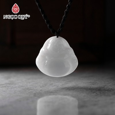 Mặt dây chuyền cẩm thạch - Mặt dây chuyền phật Di lặc đá cẩm thạch trắng xanh nhạt - Ngọc Qúy