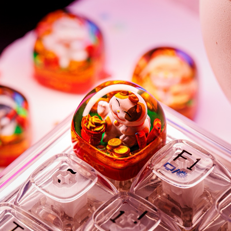 Nút bàn phím cơ Mèo Thần Tài, Keycap resin Genius Cat, Keycap artisan Genius Cat, Keycap Anime