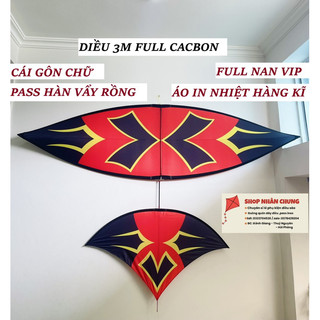 Diều 3m full cacbon chữ X áo in nhiệt hàng kĩ khung nan siêu vip