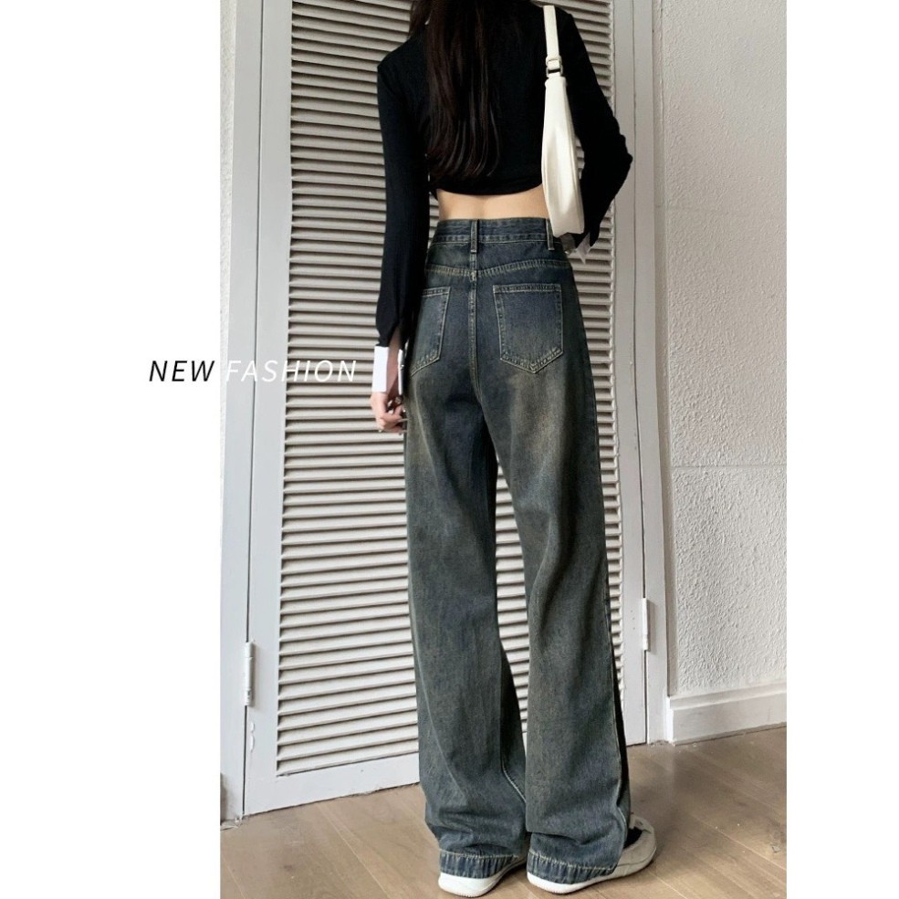 Quần Ống rộng eo nhúm may gấu, quần suông nữ jean Dễ thương Đơn giản siêu sang chảnh D 59 | BigBuy360 - bigbuy360.vn