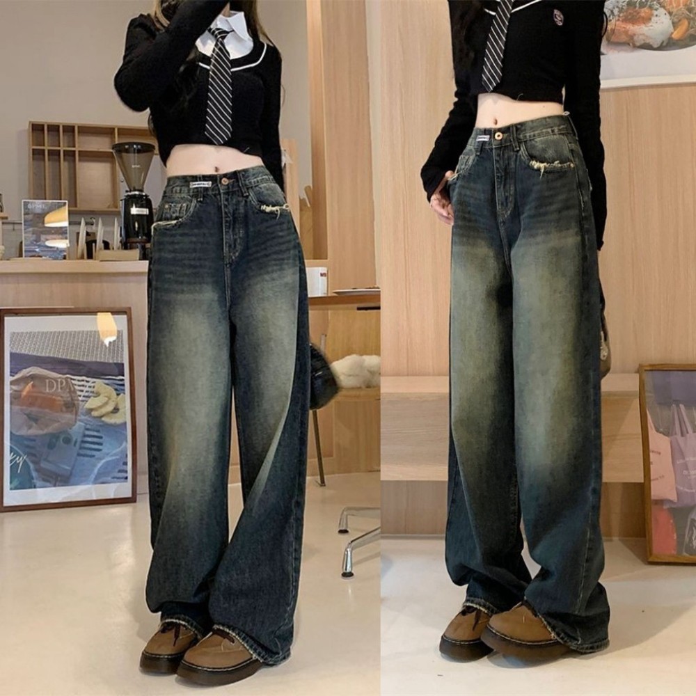 Quần Ống Rộng Retro tua rua gấu túi Jean Nữ Mùa Hè Mới, quần ông rộng basic siêu dễ phối đồ D57 | BigBuy360 - bigbuy360.vn