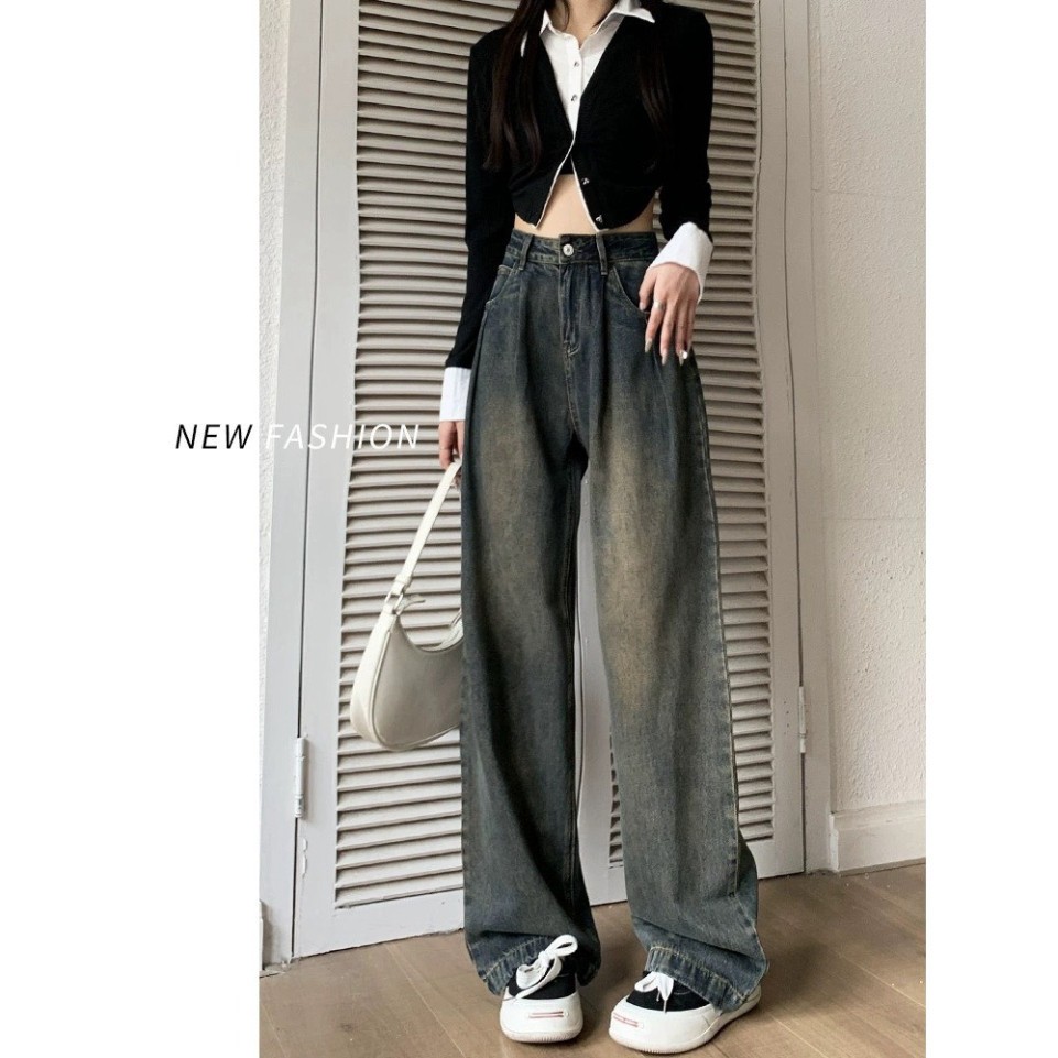 Quần Ống rộng eo nhúm may gấu, quần suông nữ jean Dễ thương Đơn giản siêu sang chảnh D 59 | BigBuy360 - bigbuy360.vn