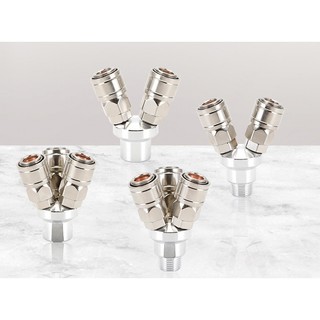 Chạc chia khí đầu khớp nối nhanh khí nén đôi, ba, bộ khớp chia hai, chia ba khớp cắm nhanh