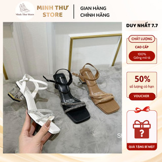 Dép cao gót nữ Minh Thư mũi vuông quai hậu đính đá sang trọng, giày cao gót vuông trong 5cm đi chơi đi tiệc - L297