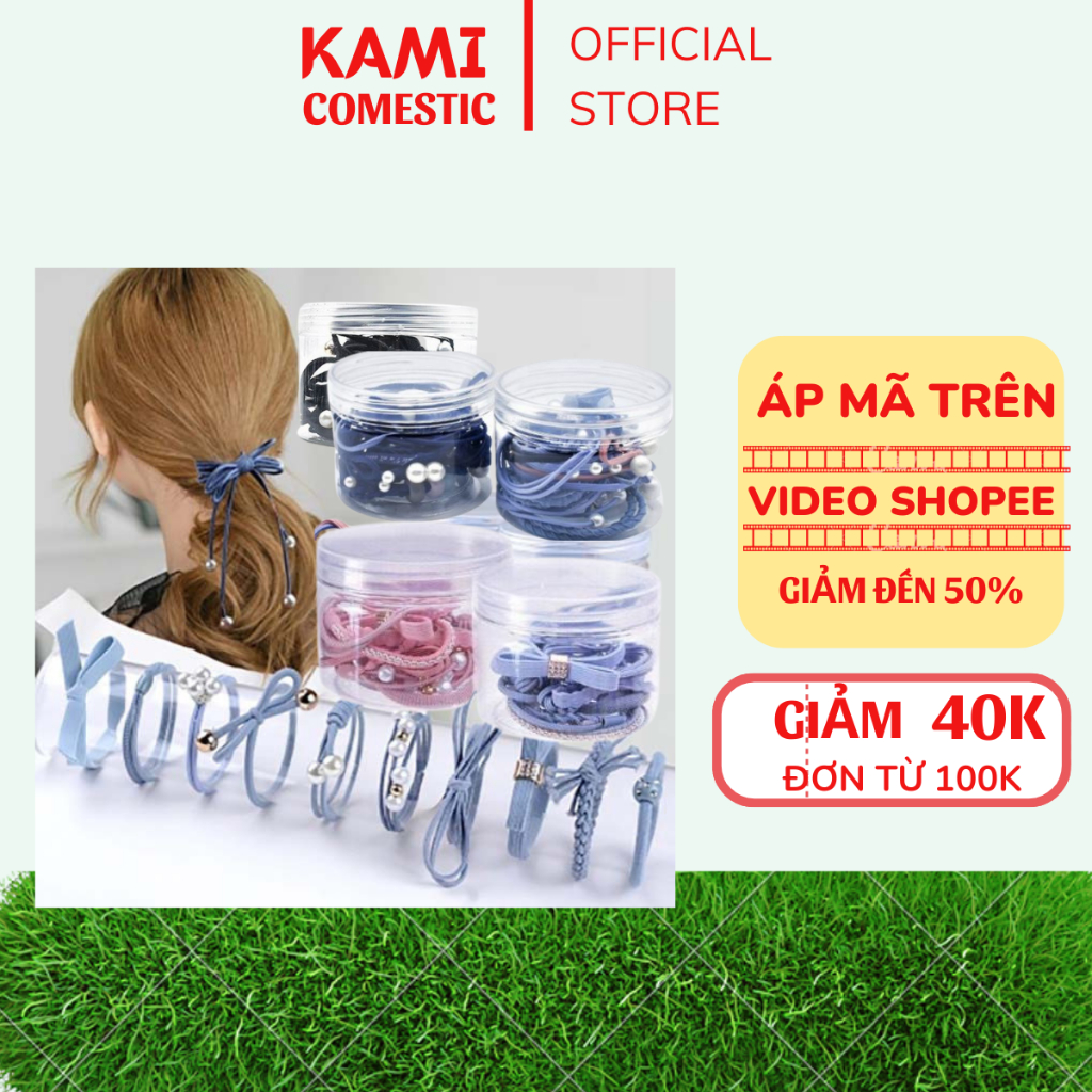 Combo Hộp 12 dây chun cột tóc, Chun Cột Tóc Mẹ Bé, Cột Tóc Bé, Dây Cài Tóc - KAMI