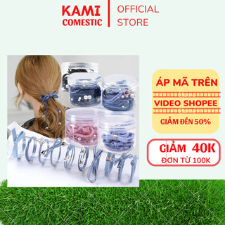 Combo hộp 12 dây chun cột tóc, chun cột tóc mẹ bé, cột tóc bé, dây cài tóc - kami