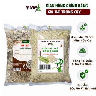Giá thể trồng cây Combo 1 túi bã mía 500g & 1 túi vỏ lạc 1Kg PMP để trộn đất, phủ bề mặt trồng cây