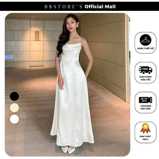  Đầm Lụa Dài Hai Dây Dự Tiệc Cổ Đổ Xếp Ngực Sang Trọng (không kèm hoa) BBSTORE'S -D2937