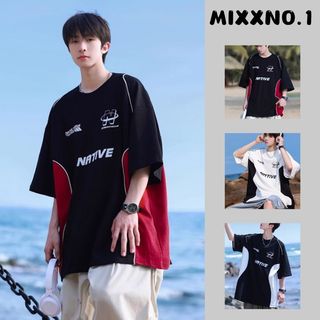 Áo Thun Tay Lỡ Unisex Phối Chữ Form Rộng Phong Cách Thể Thao Thời Trang Mixxno1 TOP NAM 340