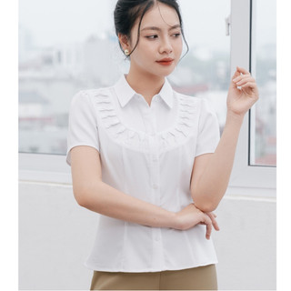 Áo Sơ Mi Nữ Cộc Tay Xếp Ly Nơ Ngực LAMER L61H24Q003
