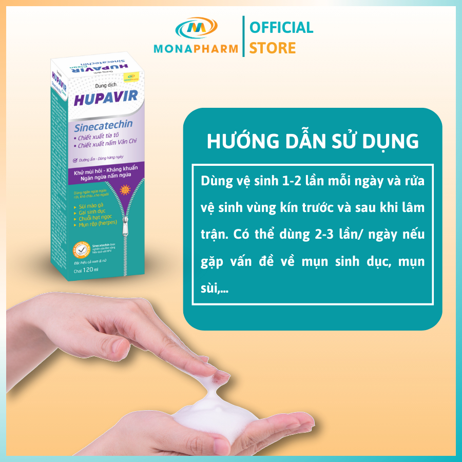 Dung Dịch Vệ Sinh Nam Nữ Hupavir Sinecatechin Clean HPV Giảm Sùi Mào Gà, Ngừa Viêm Làm Sạch An Toàn Cho Mẹ Bầu 120ml