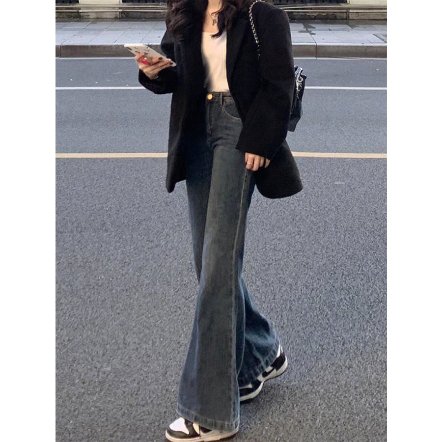 Quần bò ống loe xanh than Phong cách Hàn , Quần jean ống loe xanh than lưng cao siêu xinh siêu sang HOT 2024 D44 | BigBuy360 - bigbuy360.vn