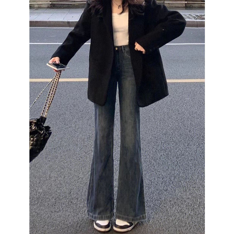 Quần bò ống loe xanh than Phong cách Hàn , Quần jean ống loe xanh than lưng cao siêu xinh siêu sang HOT 2024 D44 | BigBuy360 - bigbuy360.vn