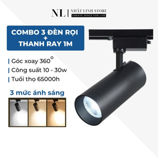 Combo 3 Đèn Rọi Ống Bơ 10w/ 12w/ 20w/ 30w - Kèm Ray 1m, Đèn Rọi Ray Cob Trang Trí Nhà Cửa