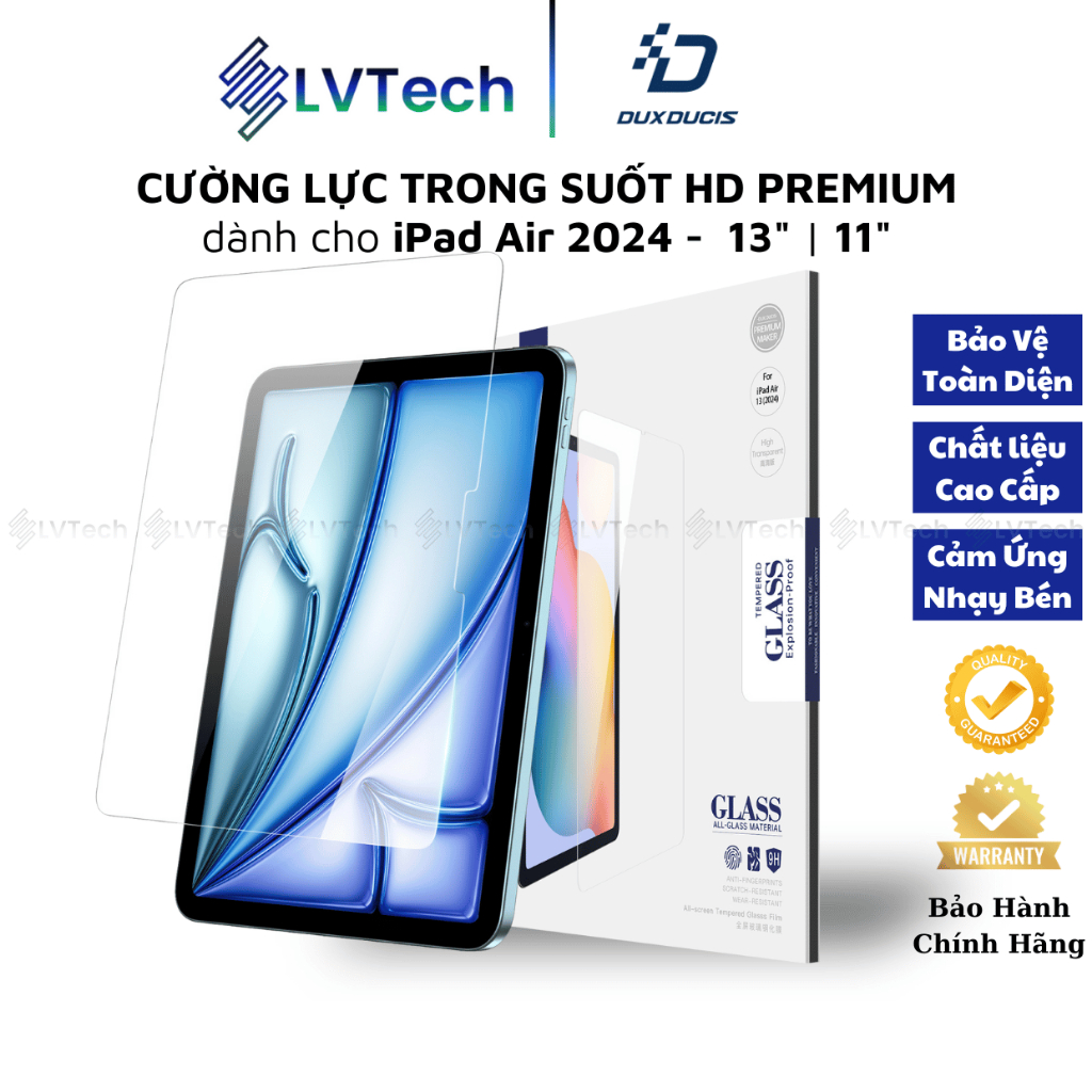 Miếng Dán Kính Cường Lực Dux Ducis HD Premium iPad Air 7 M3 2025 / Air 6 2024, Size 13" / 11"