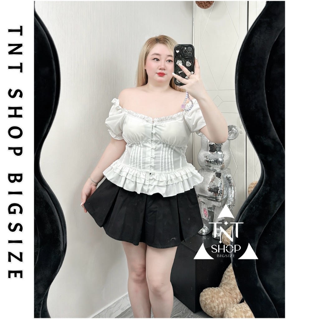 ÁO KIỂU BIGSIZE NỮ CỔ VUÔNG KHUY DỌC XẾP EO [TNT SHOP BIGSIZE 60KG 90KG]