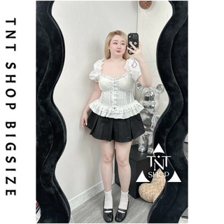 ÁO KIỂU BIGSIZE NỮ CỔ VUÔNG KHUY DỌC XẾP EO [TNT SHOP BIGSIZE 60KG 90KG]