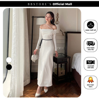 Đầm body trễ vai tay dài dự tiệc xếp nhún phối tag nơ kèm dây thắt eo bbstore's -d2740