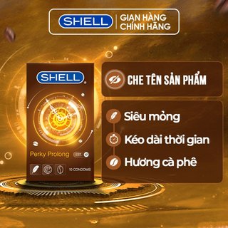 Bao cao su shell perky prolong kéo dài thời gian, hương cà phê - hộp 10 cái | shell chính hãng