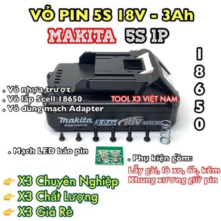 [1P - V9]  Vỏ Adapter DC 5S1P có Led báo 18V - 3Ah 18650 không kẽm (ToolVN)
