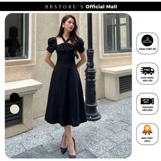  Đầm Xòe Tay Phồng Dự Tiệc Xếp Nhún Ngực Cổ Yếm Sang Trọng BBSTORE'S -D2421