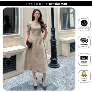  Đầm Xòe Dự Tiệc Dáng Dài Tay Xếp Cutout (không kèm tag hoa) BBSTORE'S -D2416