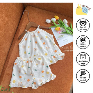 Bộ áo yếm June hoạ tiết đáng yêu chất liệu tơ đũi mềm mịn, thoáng mát, cổ yếm cực xinh cho bé gái