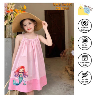 Váy hai dây tiên cá hồng cho bé gái chất vải hàn mềm mịn thoáng mát mặc hè cho bé
