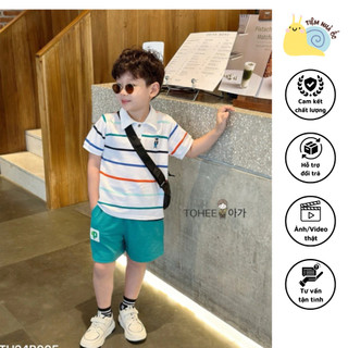 Set polo bé trai thêu hình gấu ngộ nghĩnh chất coton tự nhiên an toàn cho da bé thoáng mát dễ chịu